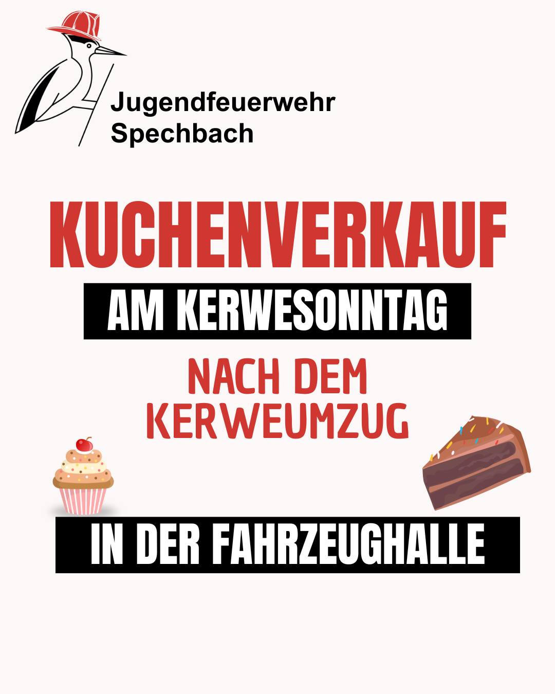 🍰☕ Am 28.09. nach dem Kerweumzug gibt’s in der Fahrzeughalle leckeren Kuchen und frischen Kaffee! Kommt vorbei und unterstützt unsere Jugendfeuerwehr Spechbach – wir freuen uns auf euch! 🎉
